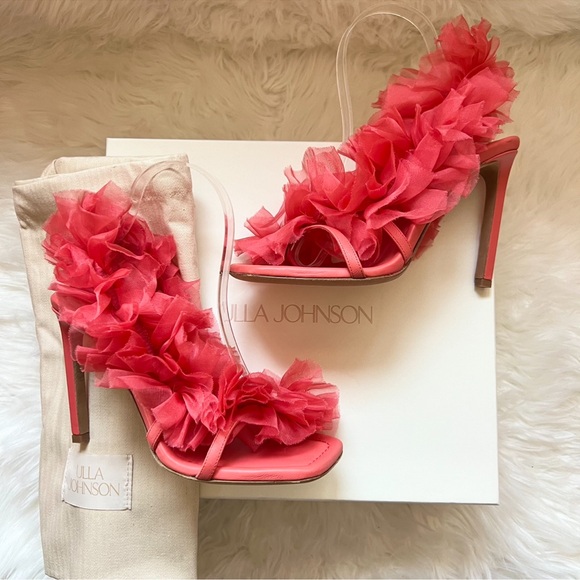New! ULLA JOHNSON Doria Organza Flower Leather High Heels - Picture 2 of 12